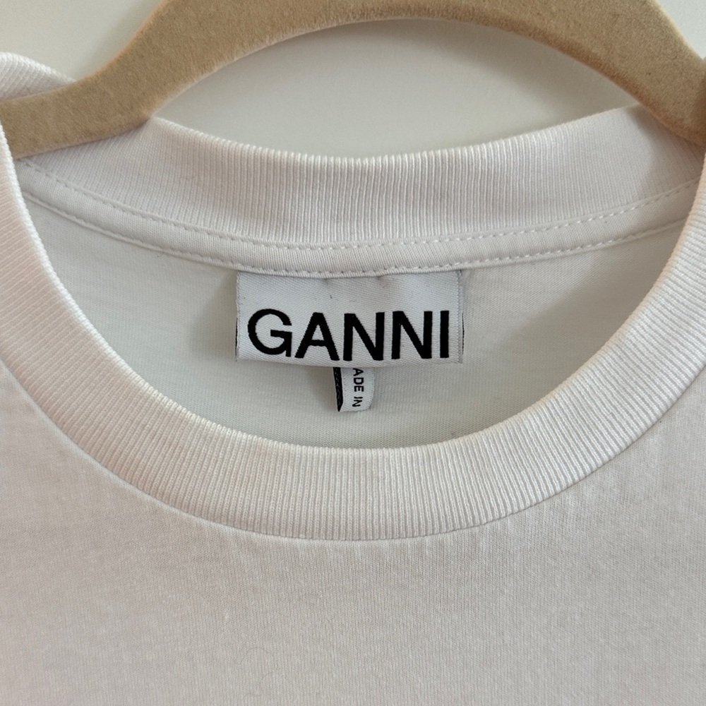 Ganni White Tee with Green Logo and Bunny Graphic - Picture 3 of 6